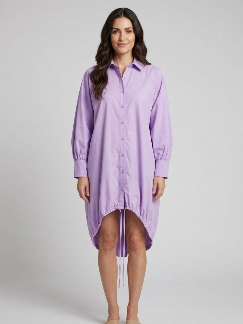 Love Highlight Purple Balloon Dress Shirt High-Low Long Sleeve Size REG